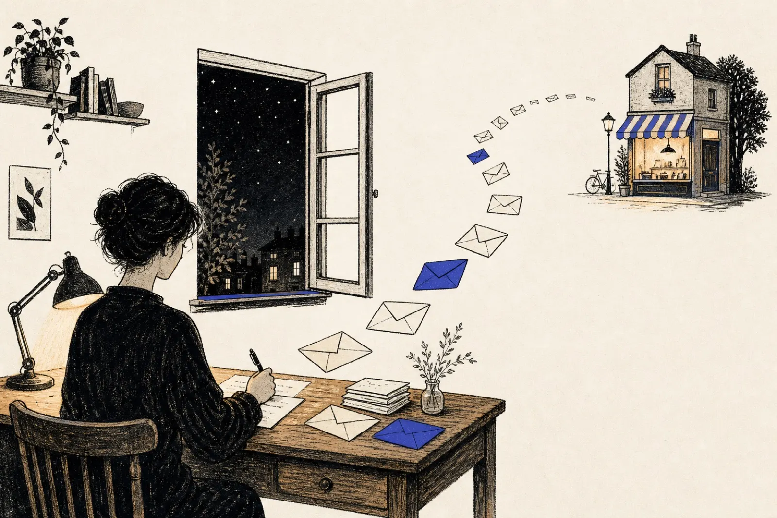 Letters on their way from the writing desk to the shop
